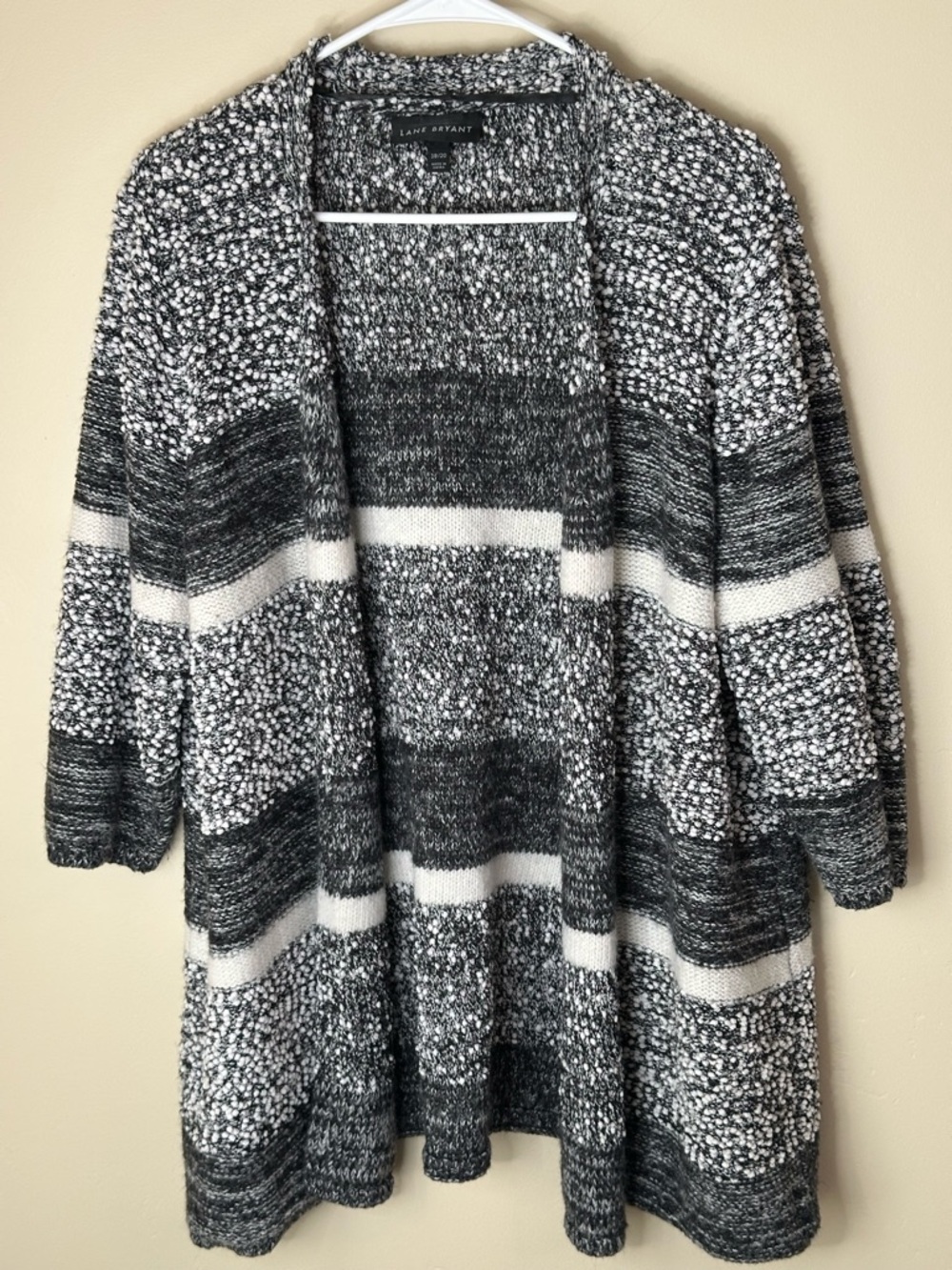 Lane Bryant Popcorn Black & White Striped Open-Front Cardigan Sweater 18/20